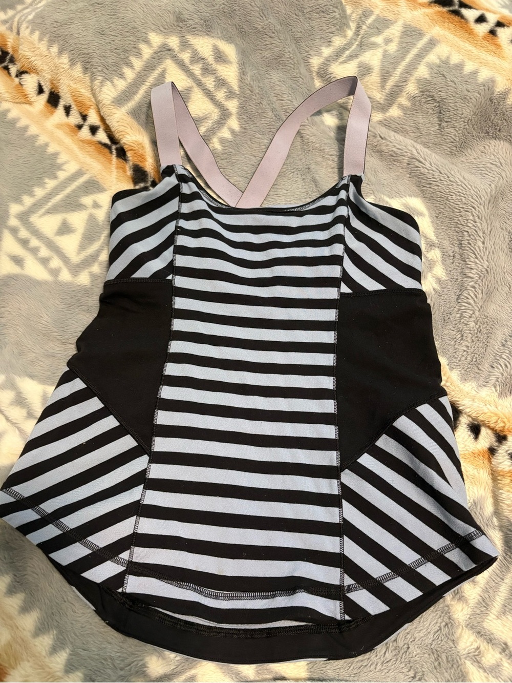 Women’s ' Black and Light blue Striped Tank Top with purple Straps